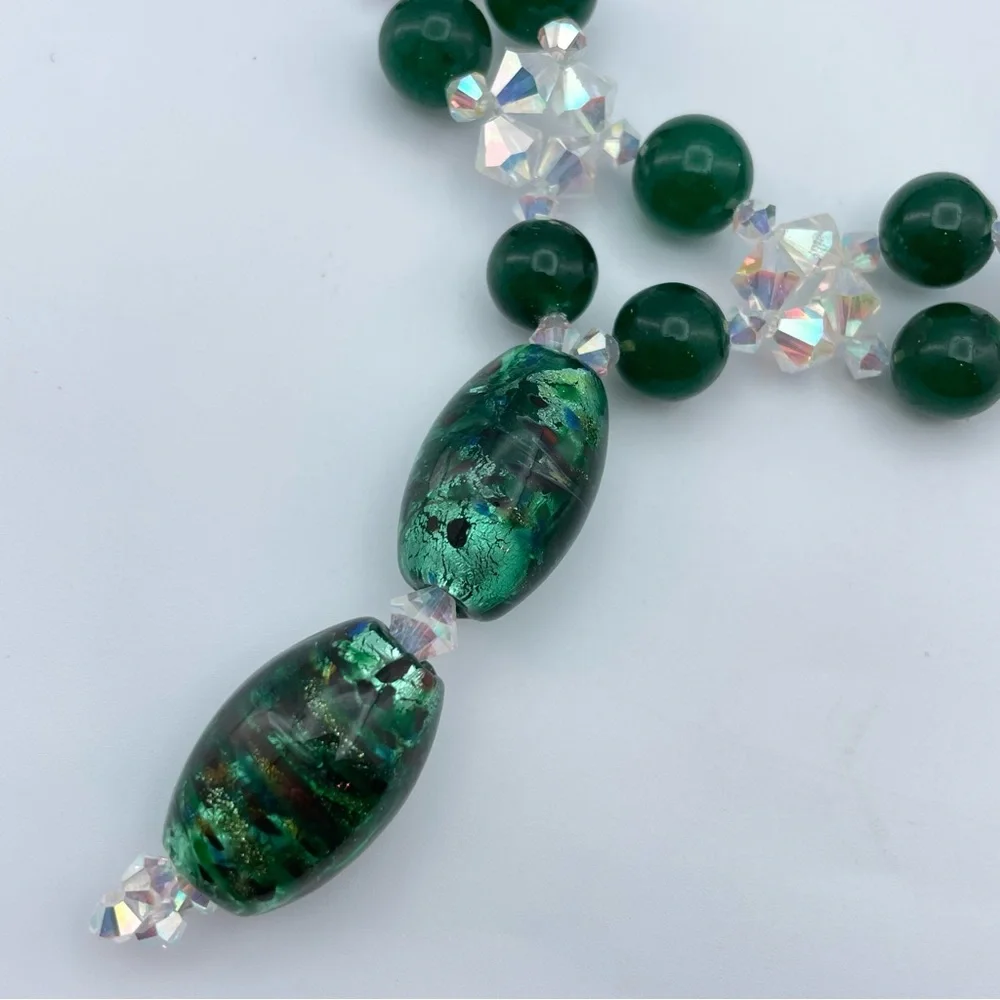 Earth-Mined Gemstone & Swarovski Crystal Necklacewith Glass Murano Glass Pendant